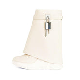 Leather Short Boots Round Head Lock Lock Shark Boots Women's-BS01033-Veeddydropshipping
